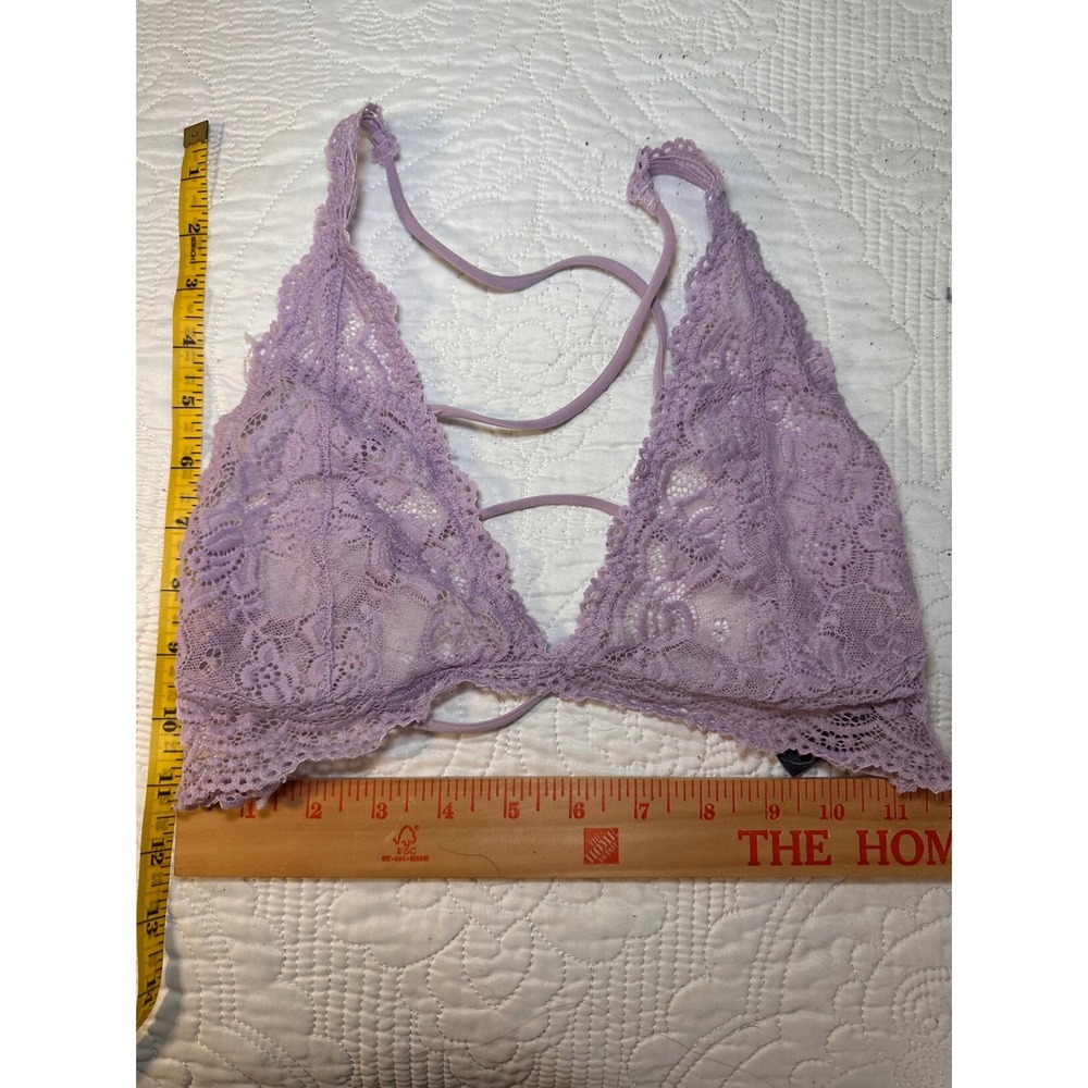 IJAK Bralette Womens Large Purple Floral Lace Strappy Back Triangle Wireless